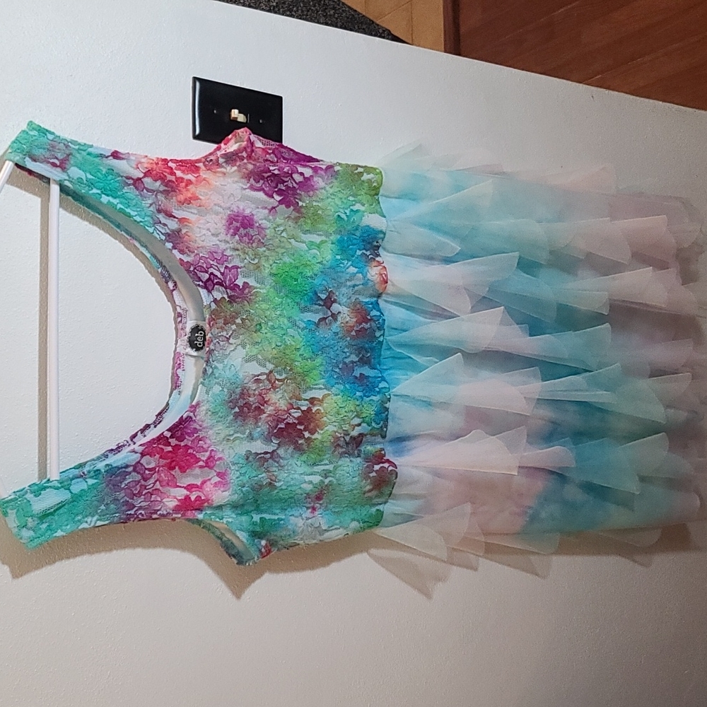 Handmade TieDye dress with ruffles and lace details